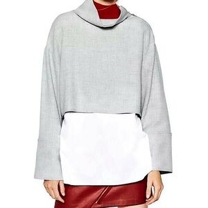 ⚡️ZARA Crop Smock Turtleneck with Side Zipper and White Shirt Underlay 316